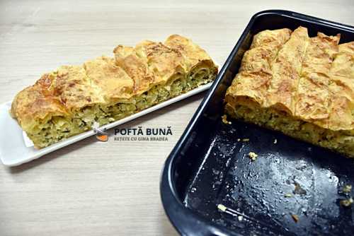 Placinta sarata cu branza Placinta sarata cu branza si ceapa verde, cu foi de lavas