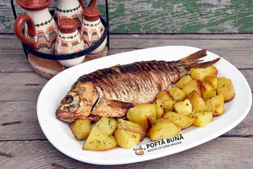 Peste (caras) ,,prajit” la cuptor, fara faina, cu putin ulei