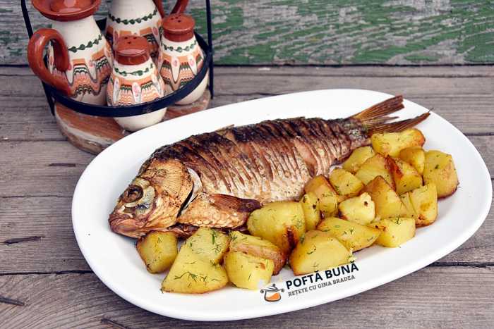 Peste (caras) &bdquo;prajit&rdquo; la cuptor, fara faina, cu putin ulei