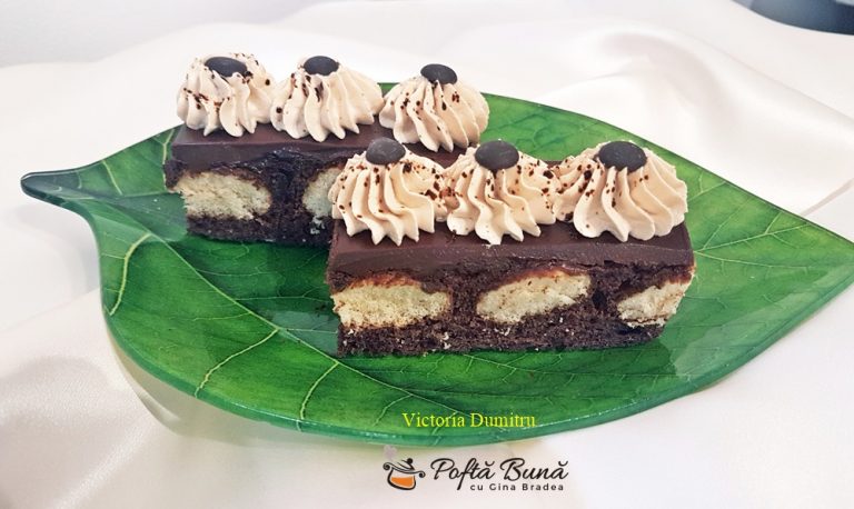 Prajitura Ioana cu blat de cacao, piscoturi si crema de ciocolata