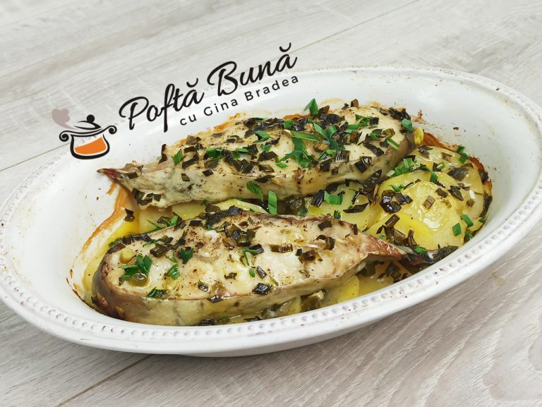 Somn pe pat de cartofi, cu unt si usturoi, la cuptor