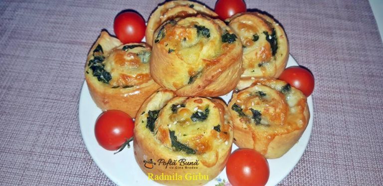Rulouri aperitiv cu spanac si cascaval, cu aluat dospit facut acasa