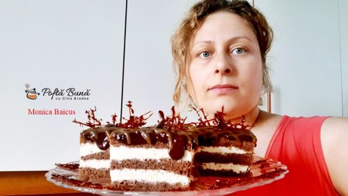 prajitura caramel reteta pas cu pas 6 500x281 - Prajitura Caramel cu foi de cacao, ciocolata si crema caramel