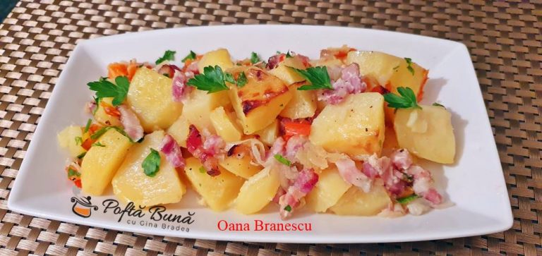 Cartofi taranesti cu ceapa rosie, boia si bacon