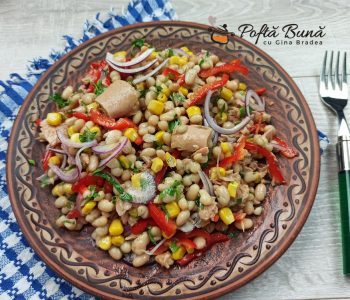 Salata de fasole boabe cu ton si porumb Salata de fasole boabe cu ton si porumb