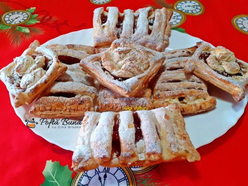 Aluat foietaj cu crema de vanilie si gem de cirese