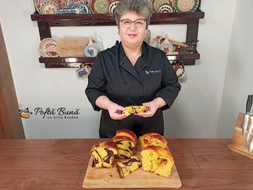 Cozonac moldovenesc cu aluat oparit, nuca, stafide si cacao
