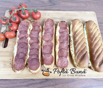 Index retete culinare Baghete umplute la cuptor cu unt usturoi salam cascaval parmezan reteta gina bradea 7 350x300 - Index retete culinare