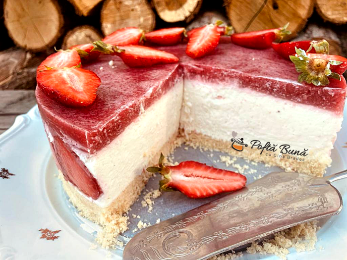 Cheesecake cu capsuni reteta fara coacere Cheesecake cu capsuni reteta fara coacere