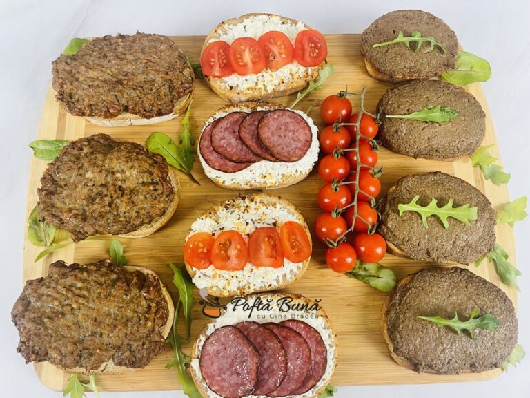 Tartine cu branza, salam, pate de ficat, pasta de mici