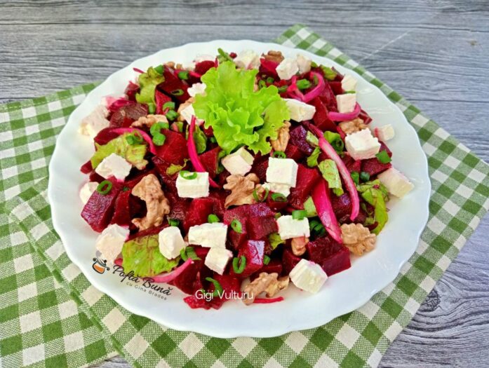 Salata de sfecla rosie cu nuci si branza