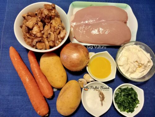 Ingrediente pentru supa de ciuperci cu pui