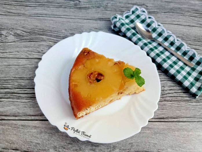 Prajitura rasturnata cu ananas si nuci