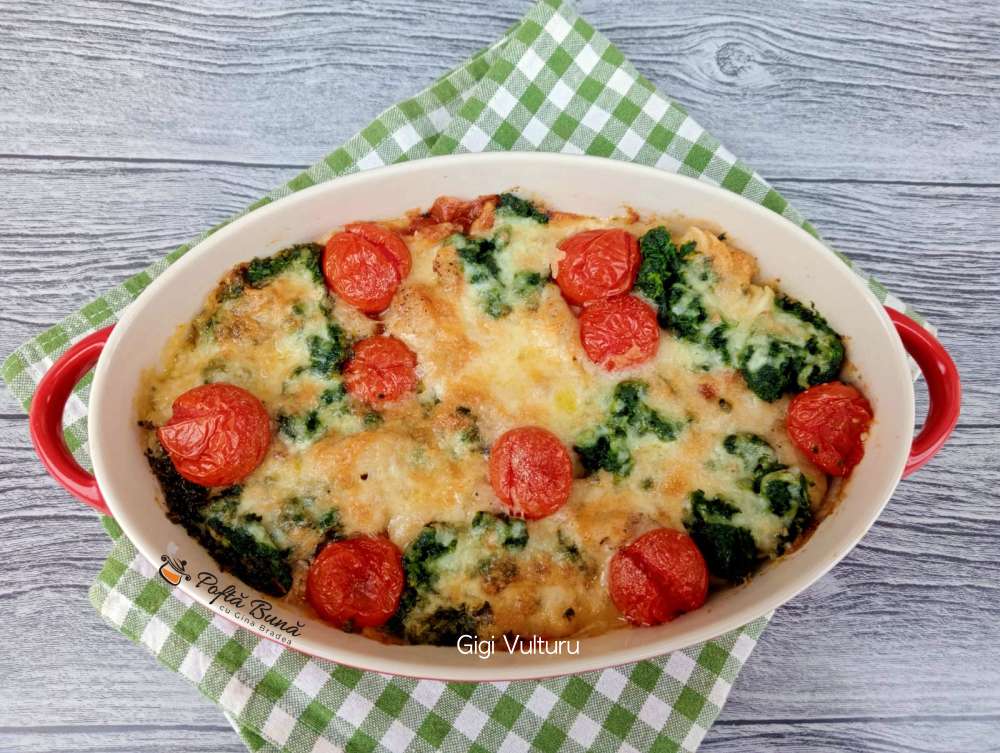 Gnocchi cu cascaval, spanac si rosii cherry