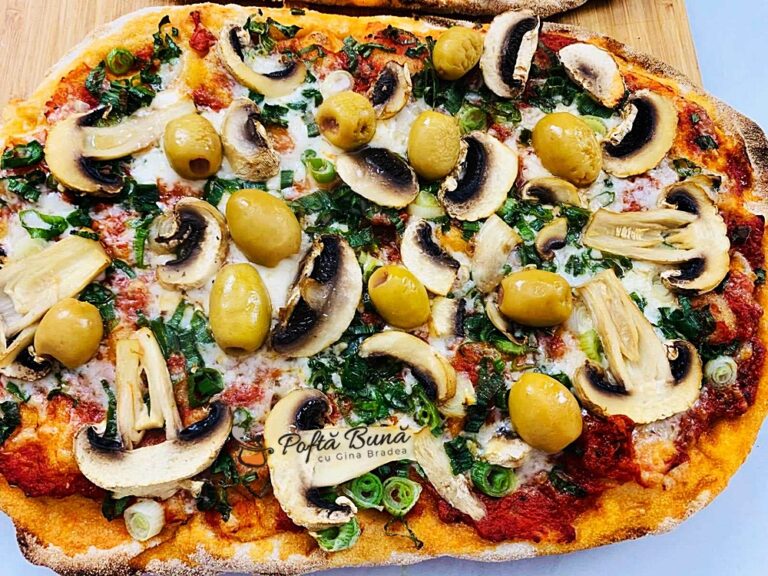 Pizza ieftina cu ciuperci si masline
