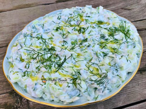 Salata de castraveti cu oua si porumb salata de pui castraveti iaurt reteta gina bradea 1 500x375 - Salata de castraveti cu oua si porumb