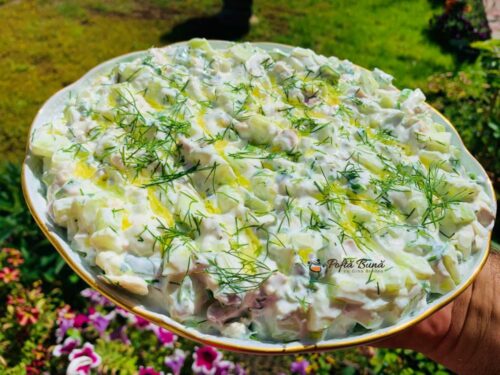 Salata de dovlecei, morcovi si iarba grasa salata de pui castraveti iaurt reteta gina bradea 2 500x375 - Salata de dovlecei, morcovi si iarba grasa