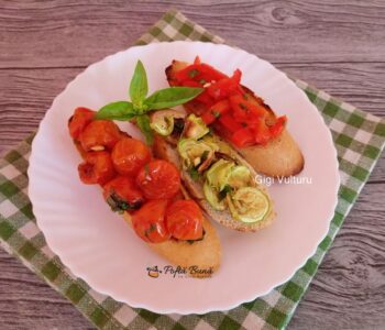 Index retete culinare bruschete rosii dovlecei ardei reteta gina bradea 2 350x300 - Index retete culinare