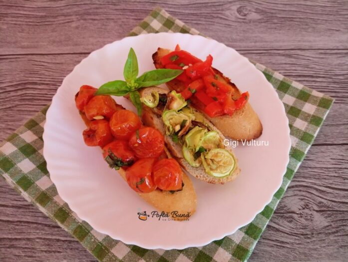 Bruschete cu ciuperci bruschete rosii dovlecei ardei reteta gina bradea 2 697x525 - Bruschete cu ciuperci