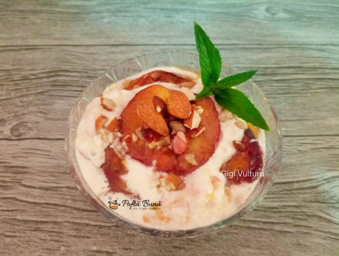 Desert din biscuiti, crema de clementine si frisca desert din nectarine caramelizate reteta gina bradea 2 697x525 - Desert din biscuiti, crema de clementine si frisca