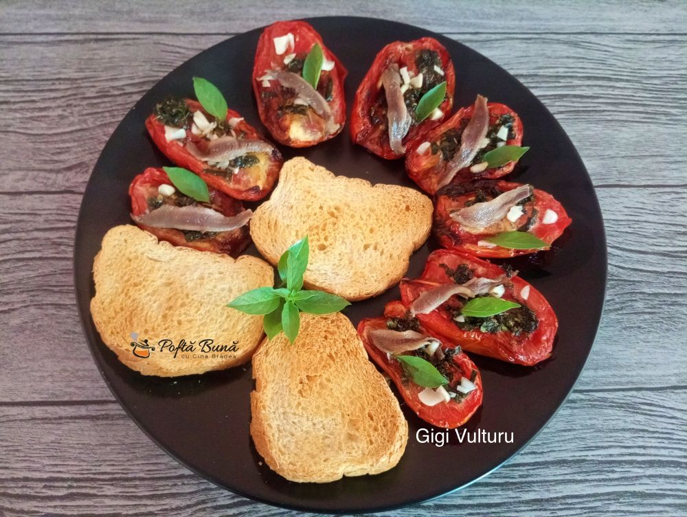 Rosii la cuptor cu ansoa si busuioc Rosii la cuptor cu ansoa si busuioc