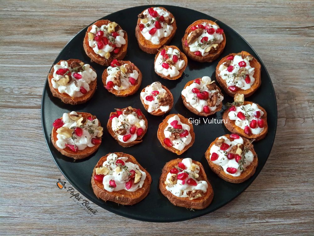 Cartofi dulci cu rodie si bulgarasi de branza cartofi dulci rodie bulgarasi branza reteta gina bradea 2 - Cartofi dulci cu rodie si bulgarasi de branza