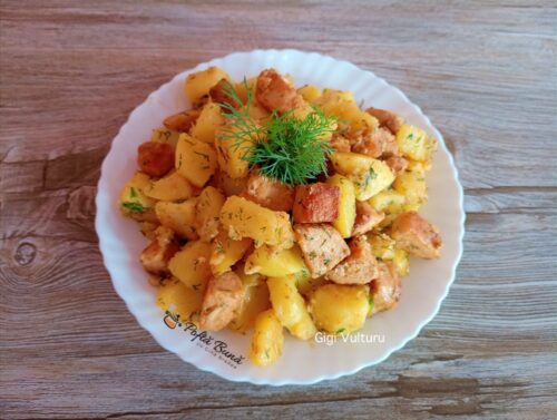 Piept de pui cu rosii si cascaval cartofi piept pui tigaie reteta gina bradea 4 500x377 - Piept de pui cu rosii si cascaval