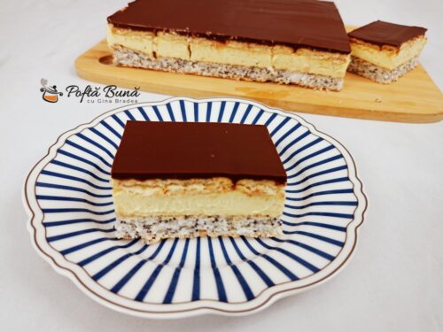 Prajitura Tosca cu mac, crema de vanilie, biscuiti si ciocolata Prajitura Tosca cu mac, crema de vanilie, biscuiti si ciocolata