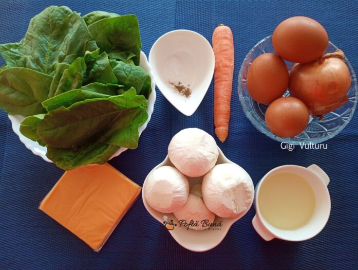 Omleta cu spanac, ciuperci si branza topita