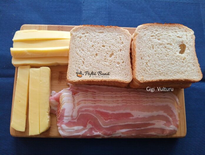 aperitiv paine cascaval bacon reteta gina bradea 1 697x525 - Aperitiv din paine toast, cascaval si bacon