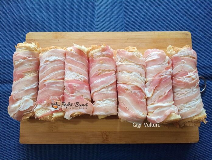 aperitiv paine cascaval bacon reteta gina bradea 3 697x525 - Aperitiv din paine toast, cascaval si bacon