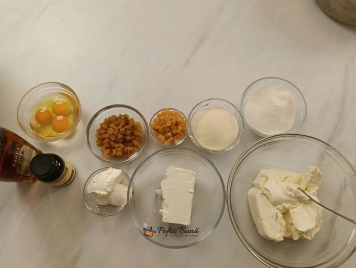 Ingrediente pentru pasca cu branza si stafide