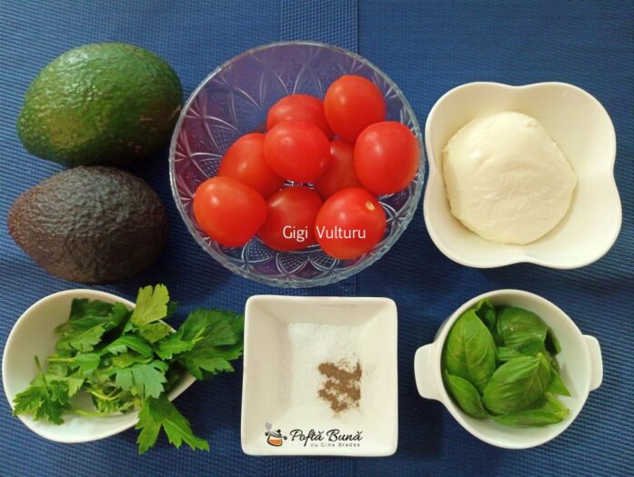 Salata de avocado cu rosii cherry si mozzarella Salata de avocado cu rosii cherry si mozzarella