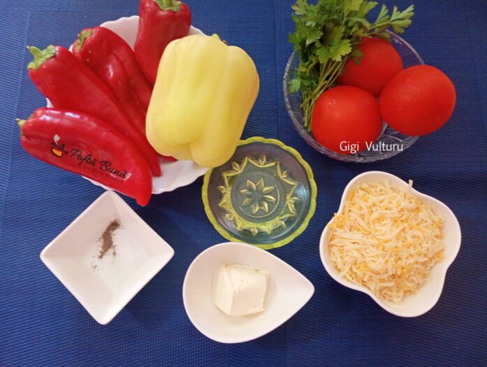 Ardei cu mozzarella si rosii la tigaie