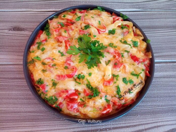 Ardei cu mozzarella si rosii la tigaie