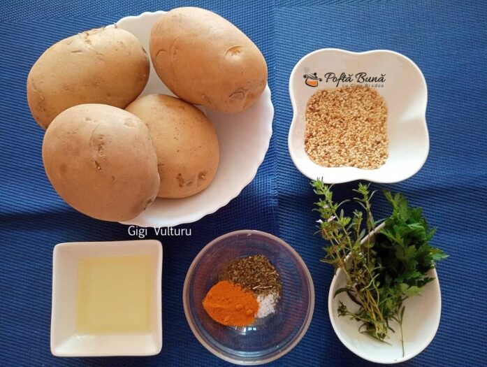 Ingrediente pentru cartofi picanti cu susan