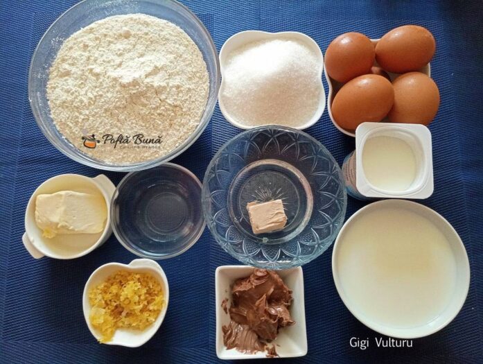 Ingrediente pentru cornuri cu iaurt si crema de ciocolata