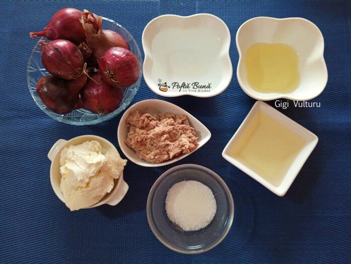 Ingrediente pentru crema cu ceapa rosie pentru bruschete Ingrediente pentru crema cu ceapa rosie pentru bruschete