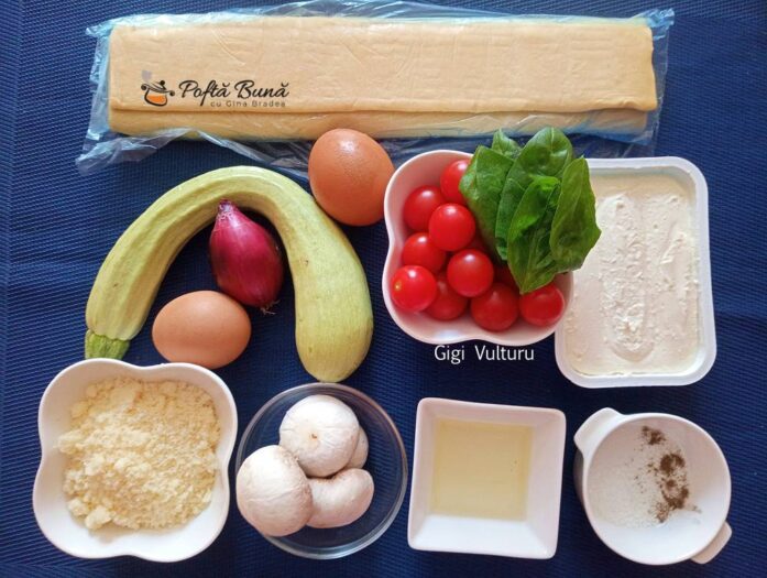 Ingrediente - foietaj cu crema de branza si legume Ingrediente - foietaj cu crema de branza si legume