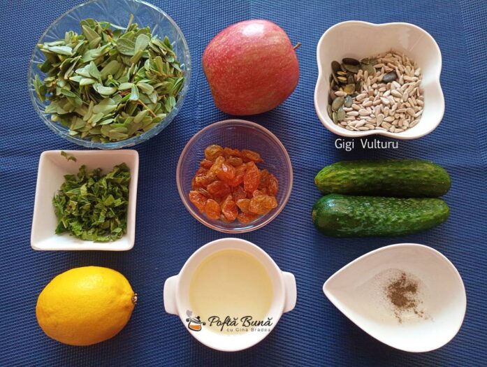 Ingrediente pentru salata de iarba grasa cu mar 