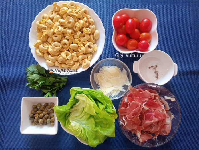 Ingrediente pentru tortellini cu prosciutto si rosii cherry