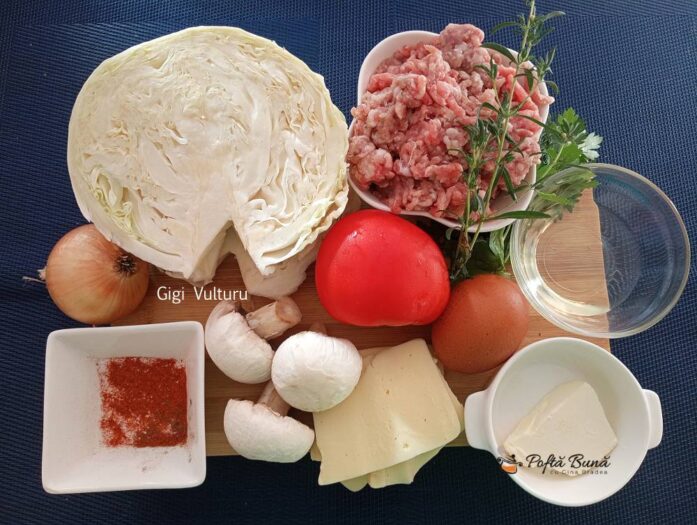 Ingrediente pentru reteta de varza cu carne tocata la cuptor