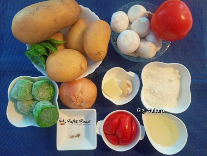 Ingrediente pentru reteta de cartofi cu spanac si ciuperci