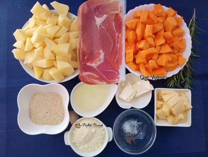 cartofi si dovleac la cuptor prosciutto cascaval reteta 4 697x525 - Cartofi si dovleac la cuptor cu prosciutto si cascaval