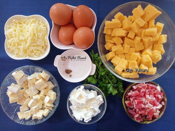 mamaliga cu oua si branzeturi reteta gina bradea 4 697x525 - Mamaliga cu oua si branzeturi