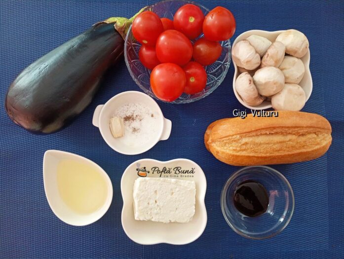 platou vinete branza rosii ciuperci reteta gina bradea 4 697x525 - Platou cu vinete, branza, rosii cherry si ciuperci