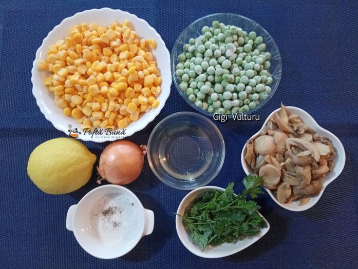 salata ciuperci mazare porumb reteta gina bradea 4 697x525 - Salata de ciuperci, mazare si porumb