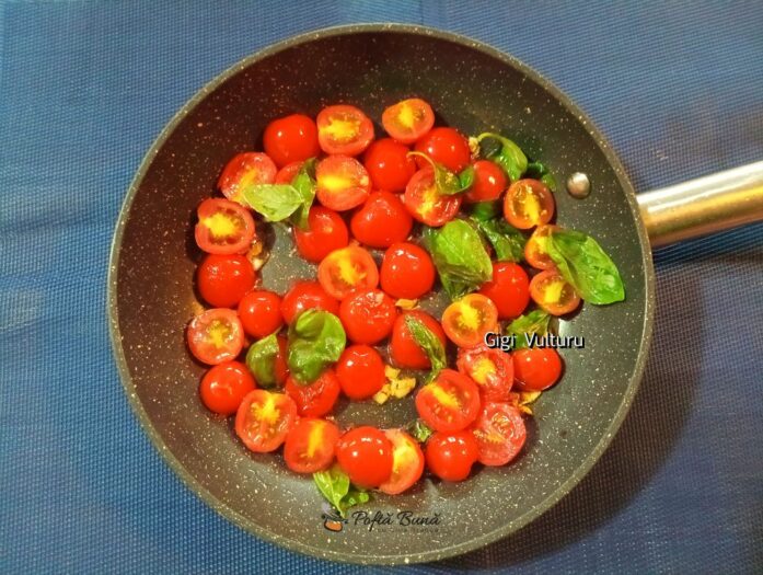 tagliatelle rosii cherry busuioc mozzarella reteta 3 697x525 - Tagliatelle cu rosii cherry, busuioc si mozzarella