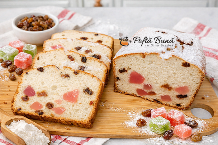 Chec din albusuri cu stafide si rahat, simplu si pufos