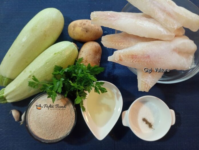 File de peste cu dovlecei si cartofi